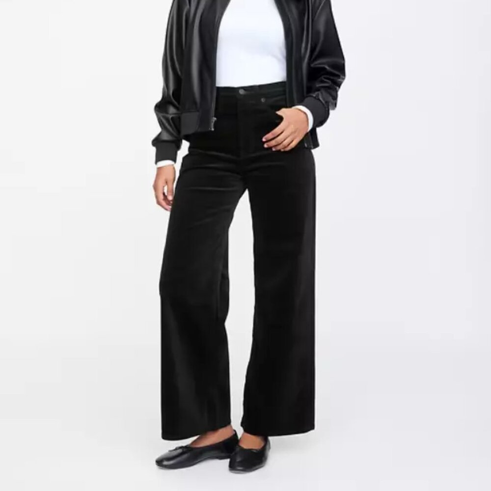 NWT GAP Black High Rise Velvet Wide Leg Relaxed BOHO Pants